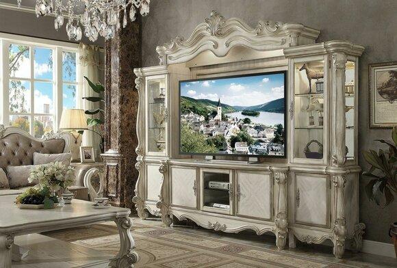 Classic Living Wall TV Wall Wood Style Baroque Shelf Living Room Furniture Cabinet New