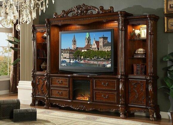 Living Wall TV Wall Wood Style Baroque Shelf Classic Living Room Furniture Cabinet New