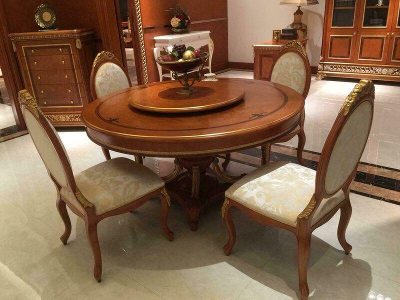 Baroque style made of real wooden set of 4x-chairs & round dining table