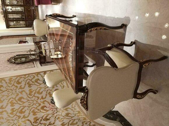 Baroque style made of real wooden dining room set of 4x-chairs & rectangular table