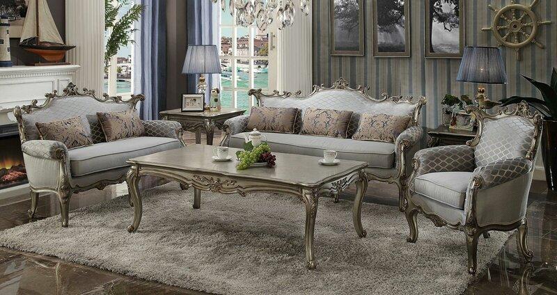 Golden Sofa Set 3+2+1 Seater 2x Side Table Coffee Table 6pcs Living Room