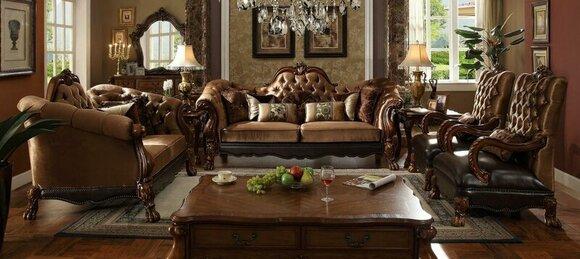 Complete Set Sofa Set 3+2+1+1 Seater + Coffee Table Baroque Wood Living Landscape