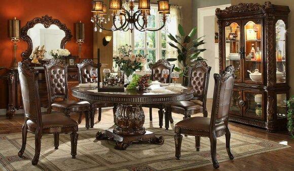 Antique Style Furniture Dining Room 6 Armchairs Chest of Drawers Display Cabinet Group Set 10pcs.