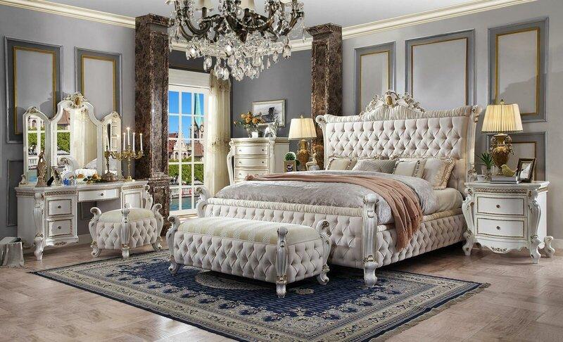 Classic bedroom set baroque rococo bed bedside table chest of drawers 7-piece set