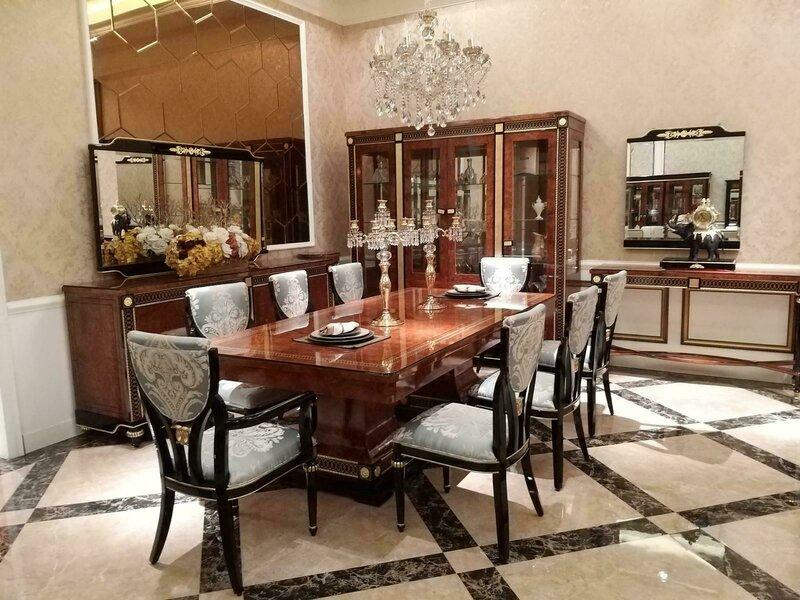 Baroque style made of real wooden dining room set of 6x-chairs & massive rectangular dining table