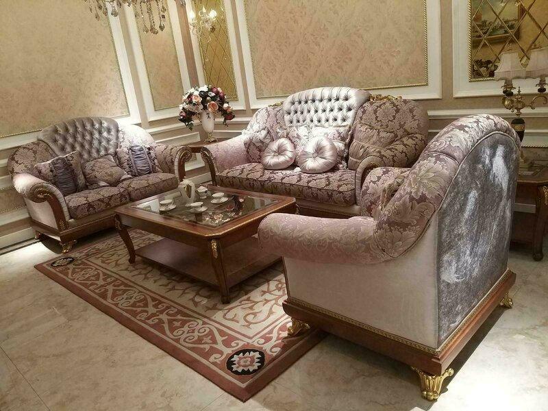 Baroque style made of real wooden set of 3+2+1 seater chesterfield designed sofas