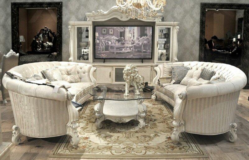 Baroque style made of real wooden 2x-4-seater ronded sofa set chesterfield design