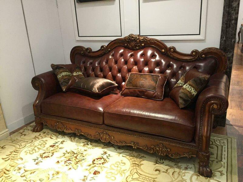 Baroque style made of real wooden chesterfield design 3-seater sofa