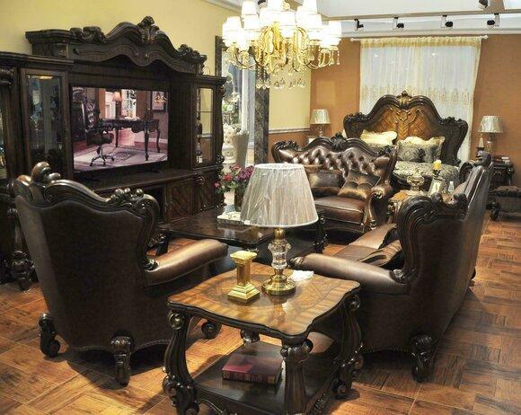 Baroque style made of real wooden living room 3+2+1 seater sofa set chesterfield design