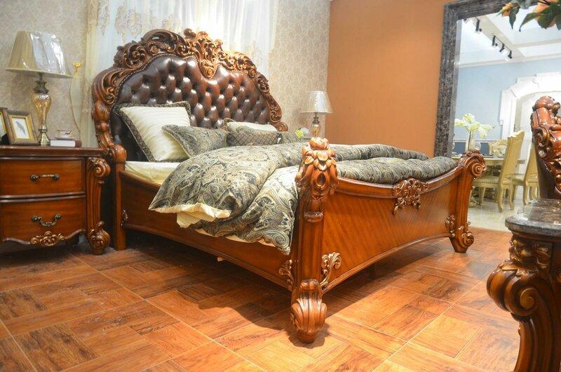 Baroque style made of real wooden massive double bed chesterfield design