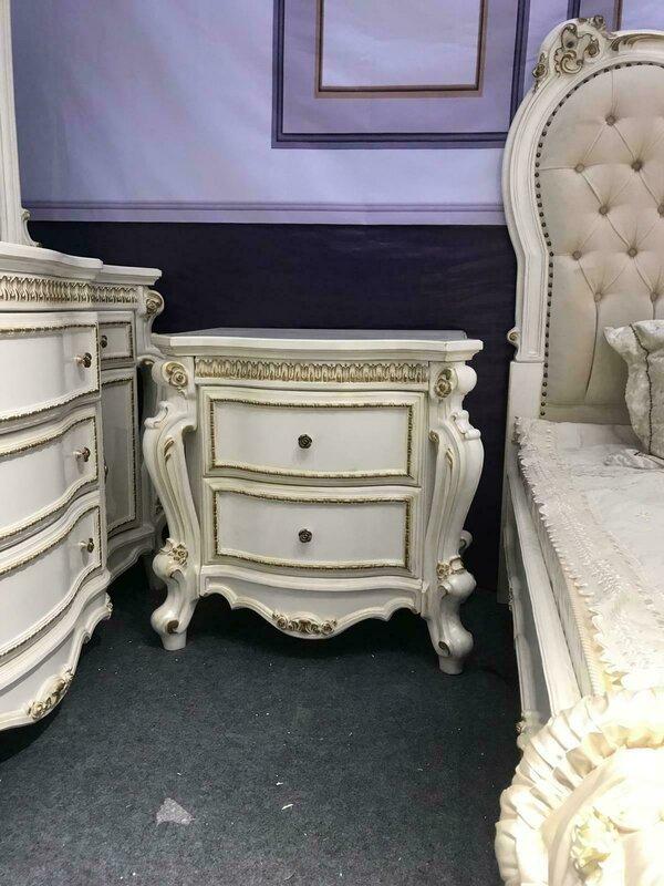 Baroque style made of real wooden bedside table with 2-sliding drawers