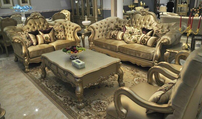 Baroque style made of real wooden set of 3+2+1 seater chesterfield design sofas