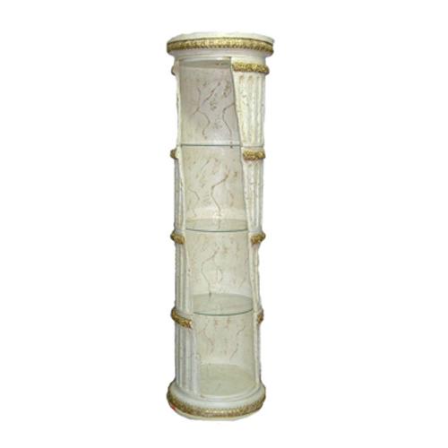 Decorative showcase design as round ancient egyptian column with shelves & lights, 202cm height