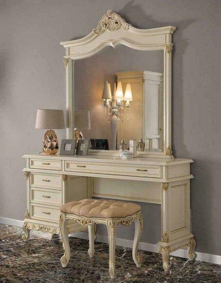 Dressing Table with Mirror Luxury Console Chest of Drawers Bedroom Baroque Rococo Real Wood