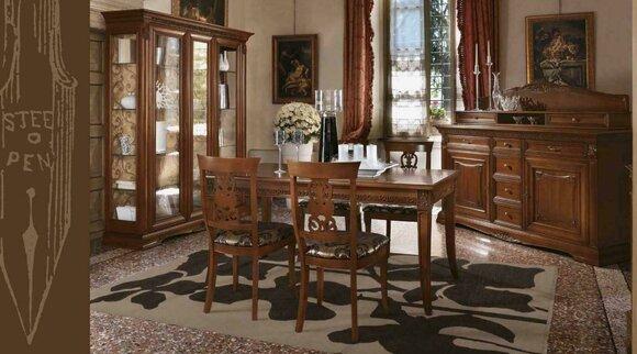 Dining Room Set Table Sideboard 4x Chair Set Glass Cabinet 8pcs. Real wood