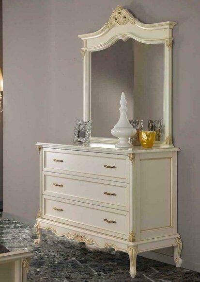 Classic rococo style set of dresser & mirror with 3-sliding drawers made of real wood