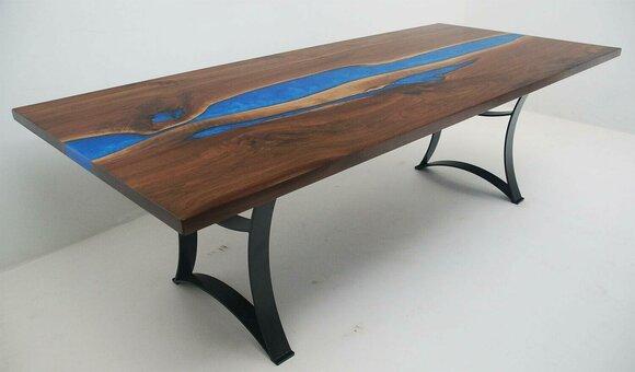 Dining Table Blue River Table Real Wood 220x90 Tables Epoxy New River Table