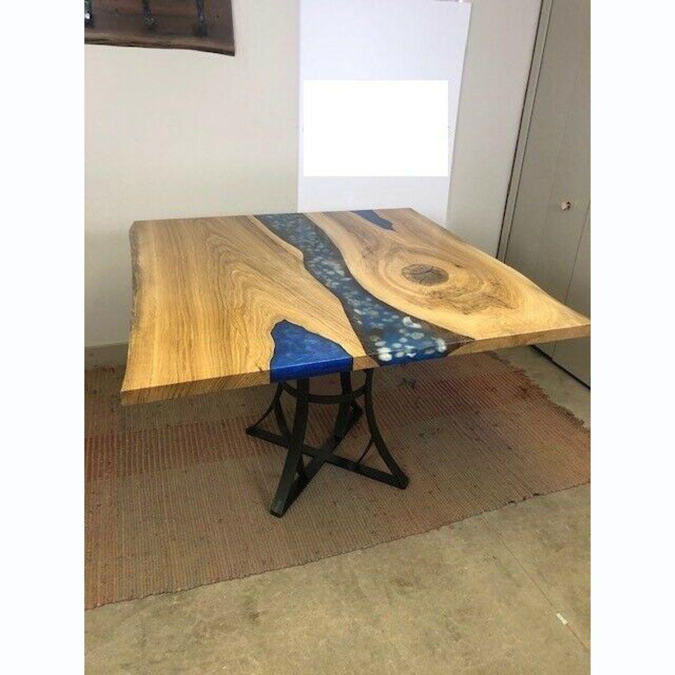 Dining Table River Table Real Wood River Table 110x110 Solid Tables Epoxy Resin