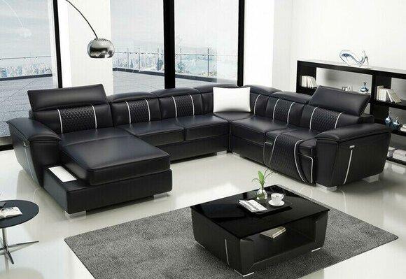 Big U Shape Corner Sofa Couch Upholstery Set Leather Textile Fabric Living Room Landscape