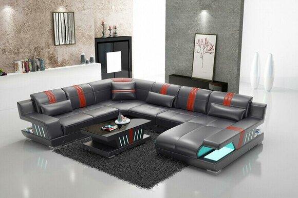 Sofa UForm Leather Sofa Couch Living Set Design Modern Sofas Grey LED