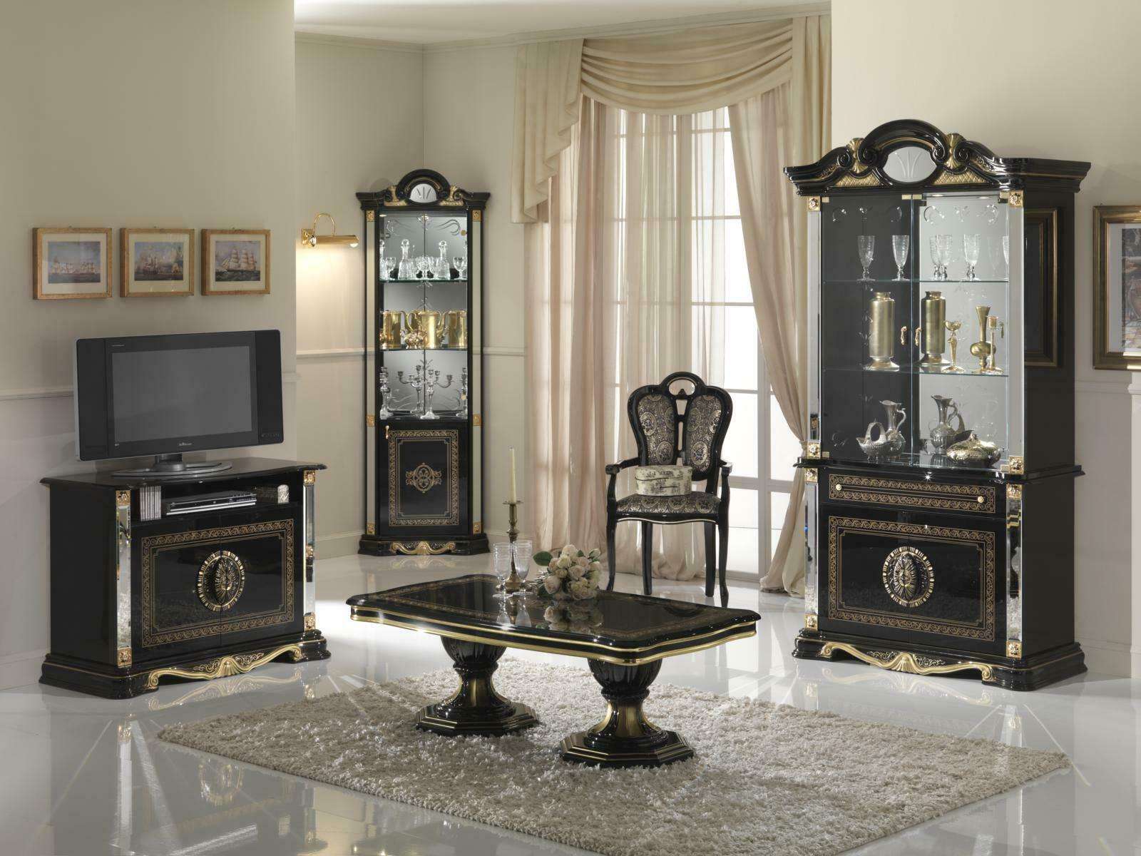 Living Room Set Display Cabinet Chest of Drawers Mirror Dining Table Design Cabinet Furniture Group 5tlg