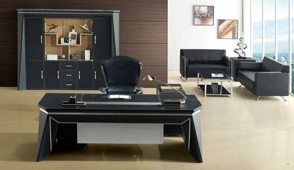 Boss Office table desk table design cabinet leather wood 2 pcs. set group