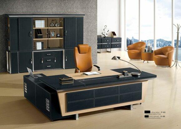 Desk 2 parts Set office furniture table leather wood design furniture cabinet