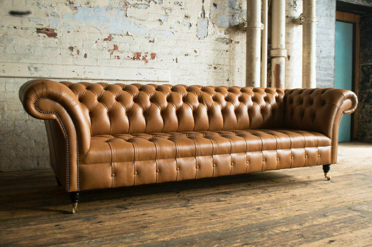 Design Chesterfield Sofa Set 4 Seater Couch Leather Upholstery Brown Luxury Sofa