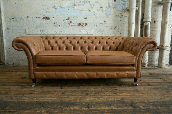 Sofa 3 Seater Couch Chesterfield Upholstery Seat Set Leather Brown Textile