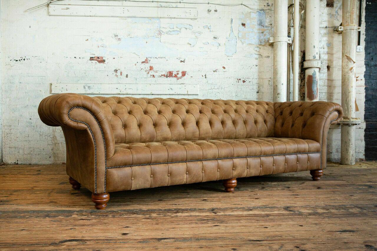 Chesterfield Brown Couch Sofa Upholstery 4 Seater Couches Sofas New