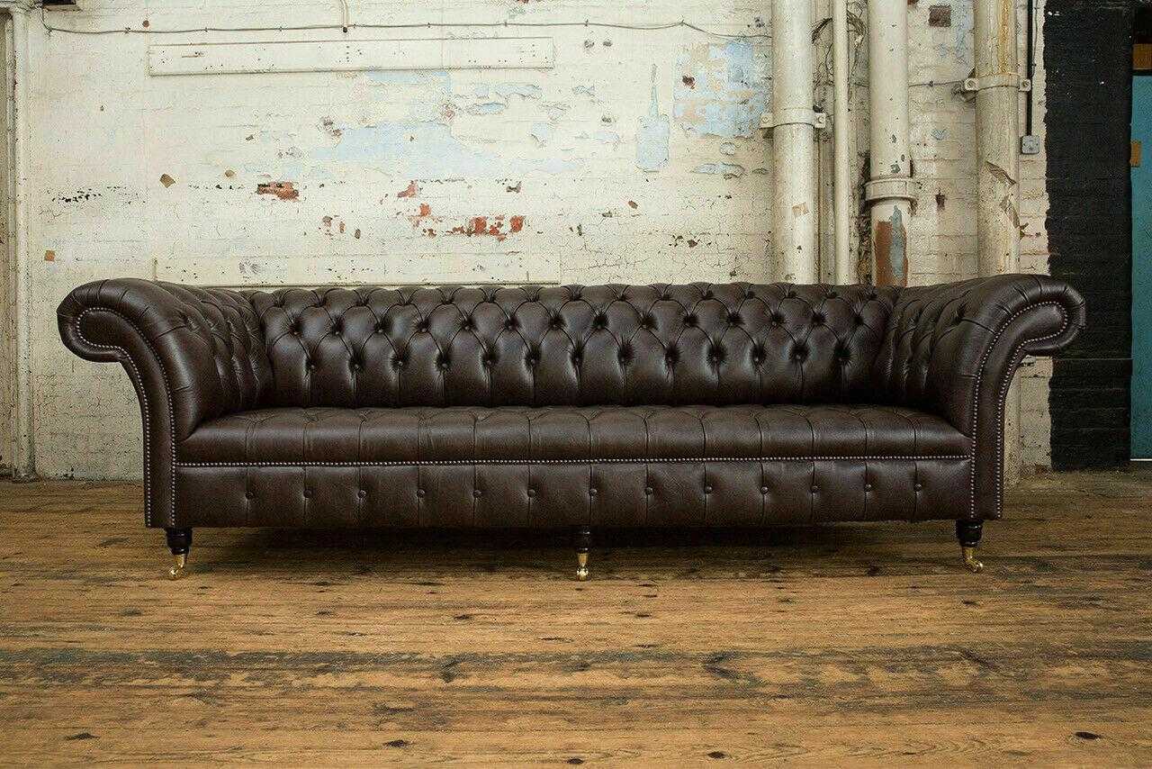 Chesterfield Brown Couch Sofa Upholstery 4 Seater Couches Seat Set Sofas 265cm