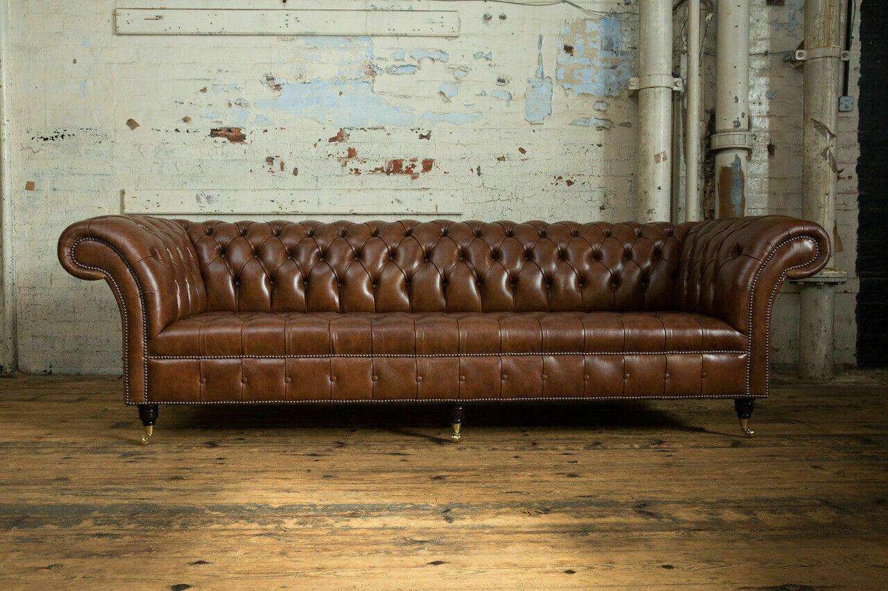 Chesterfield Brown Couch Sofa Upholstery 4 Seater Couches Seat Set Sofas 265cm