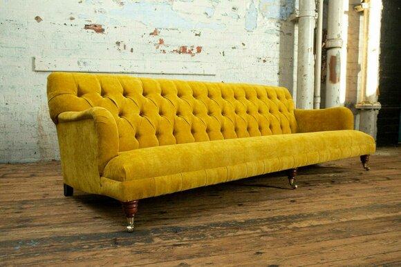 Classic Chesterfield Sofa 4 Seater Sofas Couches Leather Yellow Design Upholstery