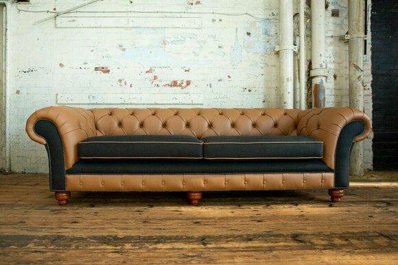 Classic Chesterfield Couch 4 Seater Sofa Couches Velvet Leather Design Grey 260cm