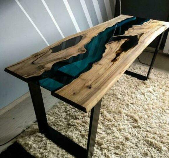 epoxy resin brackets real solid wood furniture waterfall Sidebaird table 200x40