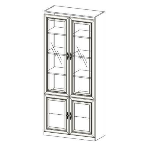 Classic style made of real wooden showcase/cupboard with 4-swing doors & glass shelves, model-ME-1