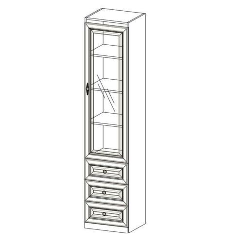 Classic style made of real wooden showcase/cupboard with 3-sliding drawers & glass swing door, model - ME-2