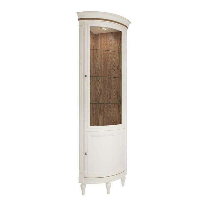 Modern style made of real wooden corner showcase/cupboard with 2-swing doors & glass shelves, model FL-W/N