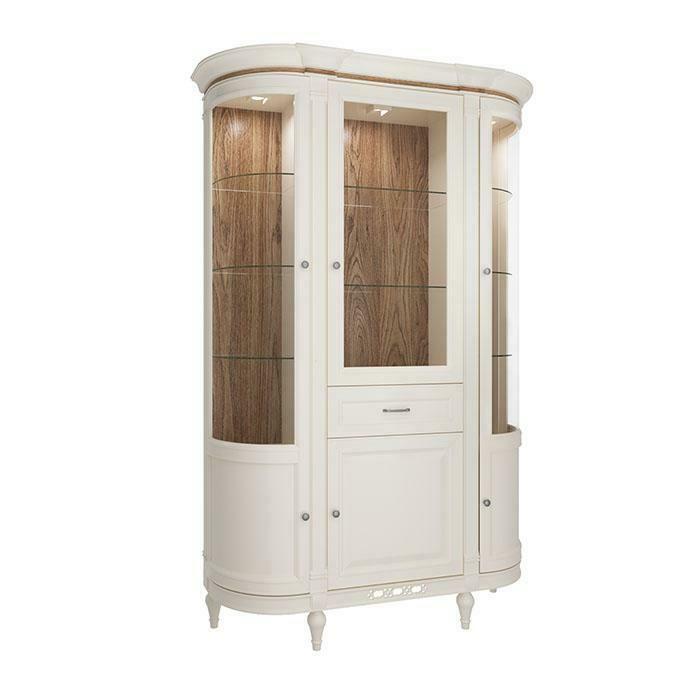 Modern style real wooden designer showcase/cupboard with glass swing doors, shelves & sliding drawer - model FL-W3/G