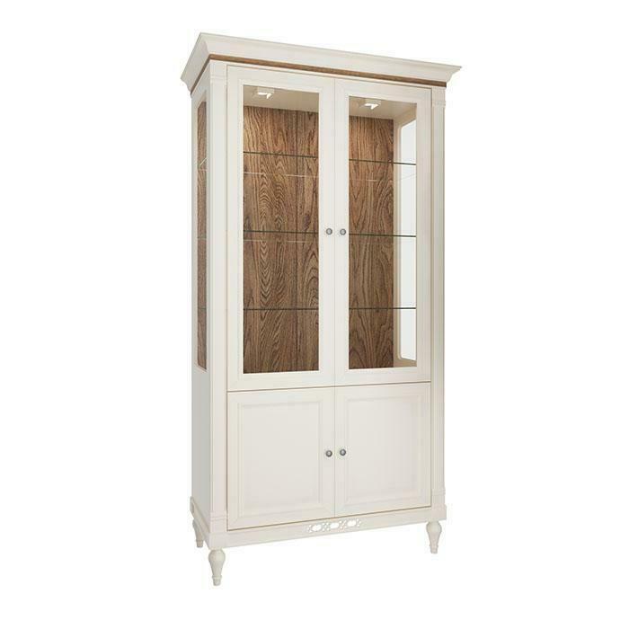 Modern style real wooden rectangular showcase/cupboard with 4-swing doors & glass shelves - model FL-W2