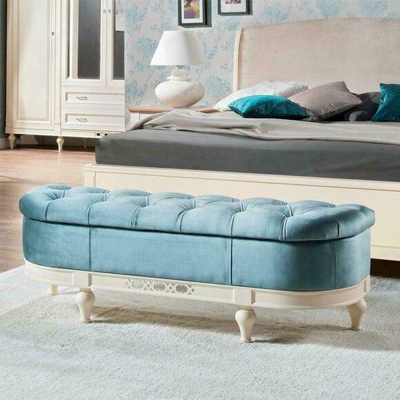 Bedroom chesterfield design bedside bench classic style wooden frame - model FL-pufa