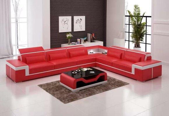 Design Living Room Corner Sofa Furniture Corner Couch Leather Upholstery Couch Sofa L Shape + Table