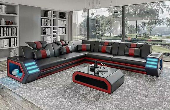 Design Living Room Corner Sofa Furniture Leather Upholstery Couch Sofa L Shape + Table