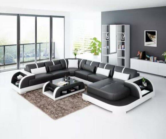 Living Room Leather XXL Couch Sofa Landscape Modern Designer Upholstery Corner Cushion