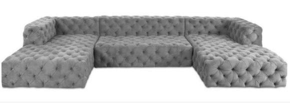 Chesterfield U Shape Sofa Grey XXL Big Textile Fabric Couches Luxury Furniture Upholstery