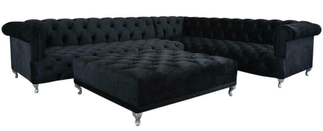 Corner Sofa Chesterfield Design Couch Upholstery Corner Set + Stool Corner Sofas