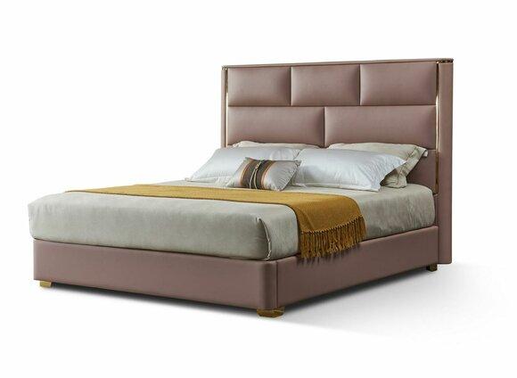 Modern style massive marriage leathered double bed made of real wooden frame 180x200cm