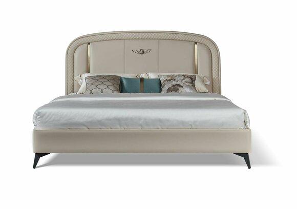 Modern style massive marriage leathered double bed made of real wooden frame 180x200cm size