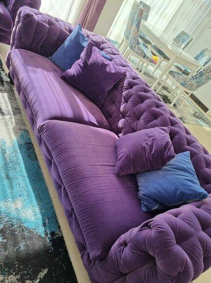 Sofa Set Upholstery 3+1 Seater Set Design Sofas Couches Textile Purple Velvet Sofort