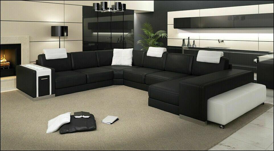 Living Landscape Sofa Couch Cushion Corner XXL Big Corner Sofa Real Leather Design Immediately